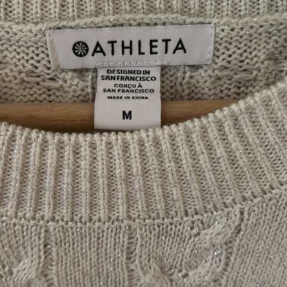 BNWT Athleta grey/sparkle holiday cable knit sweater - Picture 2 of 5